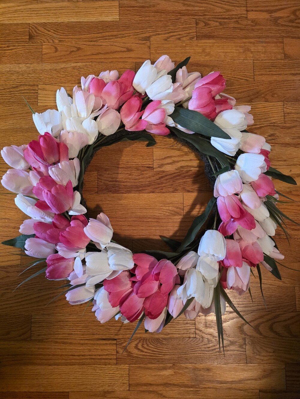 Pink & White Tulip Wreath NWT Spring Faux Florals